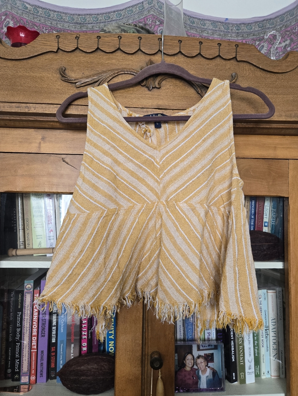 Indigo Rain Linen blend Fringe Open-back Cropped Tank Boho